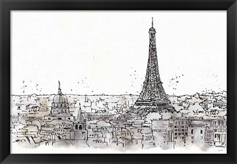 Framed Skyline Sketches II No Words Flowers Print