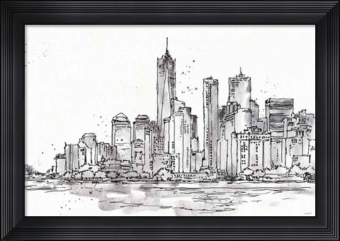 Framed Skyline Sketches I No Words Flowers Print