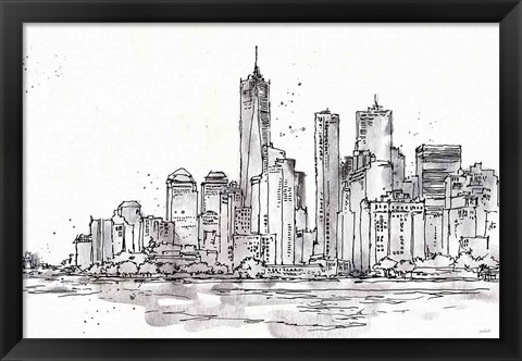 Framed Skyline Sketches I No Words Flowers Print