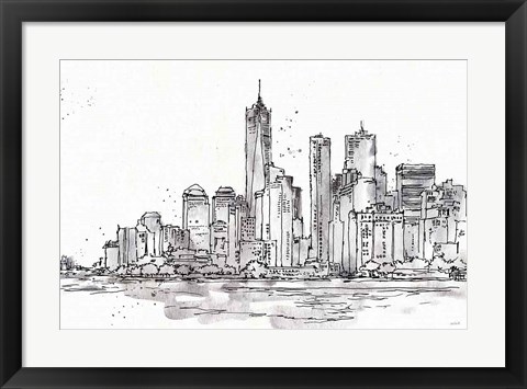 Framed Skyline Sketches I No Words Flowers Print