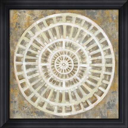 Framed Neutral Textured Medallion Print