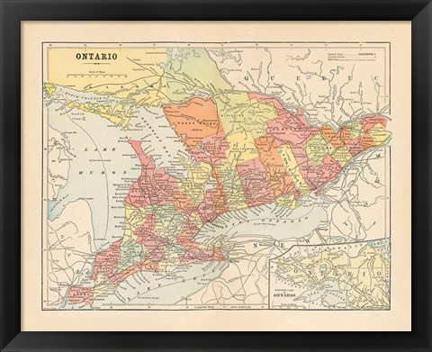 Framed Map of Ontario Print