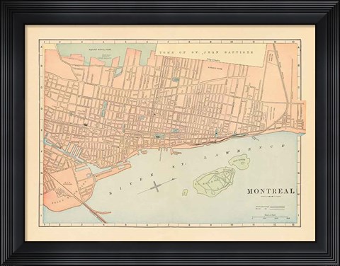 Framed Map of Montreal Print