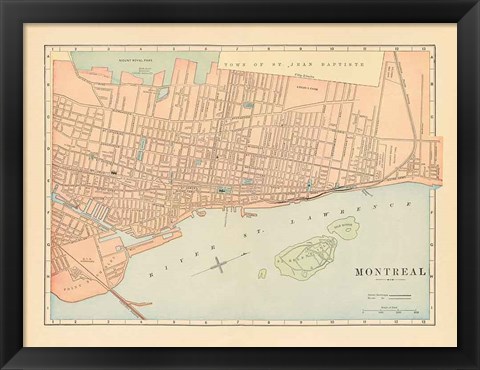 Framed Map of Montreal Print