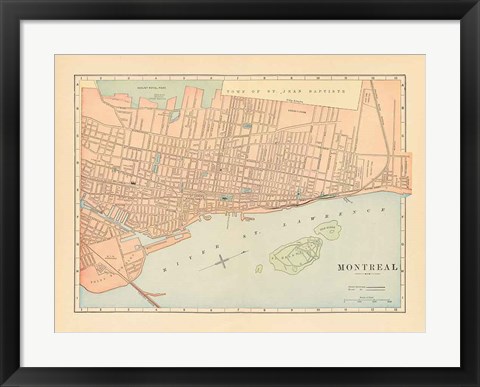 Framed Map of Montreal Print