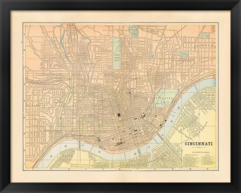 Framed Map of Cincinnati Print