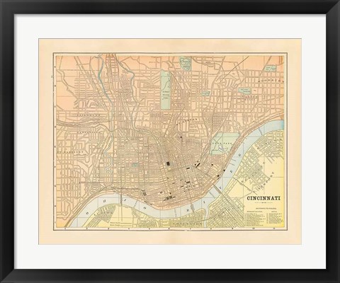 Framed Map of Cincinnati Print