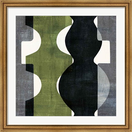 Framed Geometric Deco II with Green Print