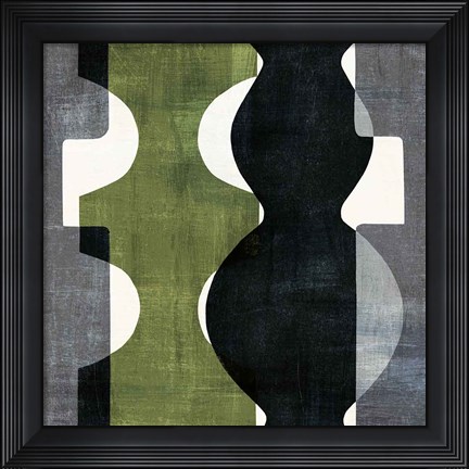 Framed Geometric Deco II with Green Print