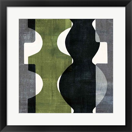 Framed Geometric Deco II with Green Print