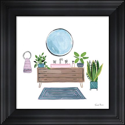 Framed Green Bathroom I Print