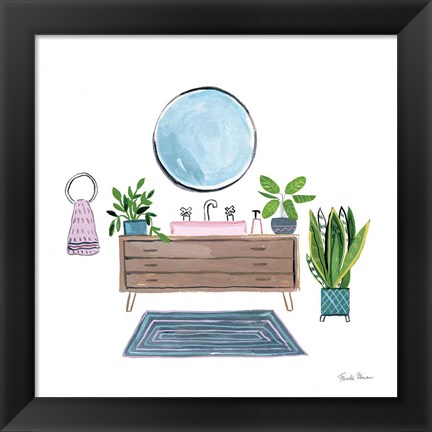 Framed Green Bathroom I Print