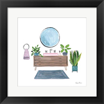 Framed Green Bathroom I Print