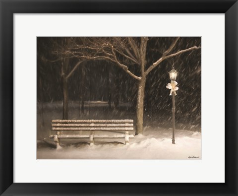 Framed Snowy Bench Print