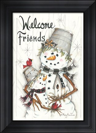 Framed Welcome Friends Snowmen Print