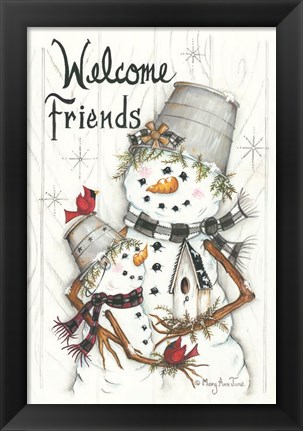 Framed Welcome Friends Snowmen Print