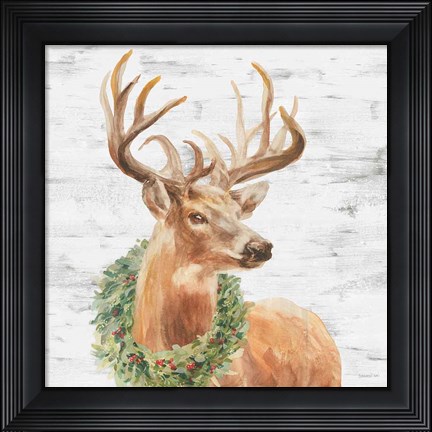 Framed Woodland Holidays Stag Gray Print