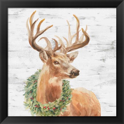 Framed Woodland Holidays Stag Gray Print