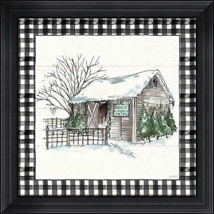 Framed Holiday on the Farm IV BW Buffalo Check Print
