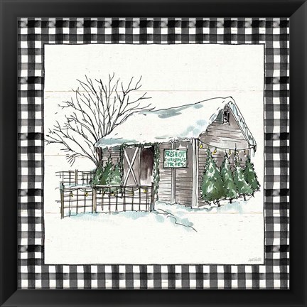 Framed Holiday on the Farm IV BW Buffalo Check Print