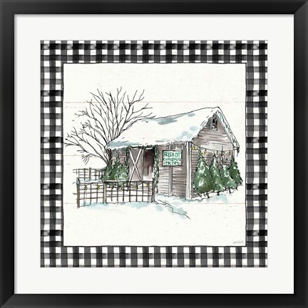 Framed Holiday on the Farm IV BW Buffalo Check Print