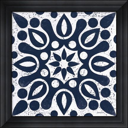 Framed Blue and White Tile IV Print