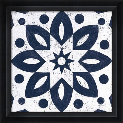 Framed Blue and White Tile I Print