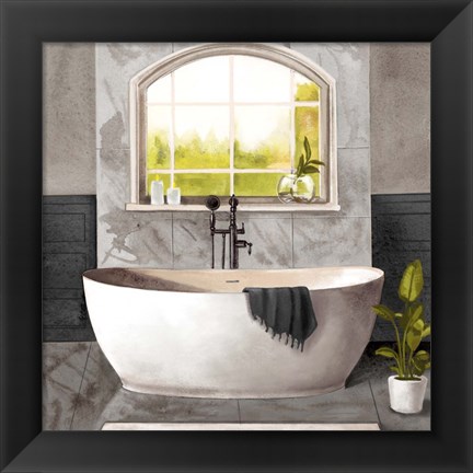 Framed Marble Bath I black &amp; white Print