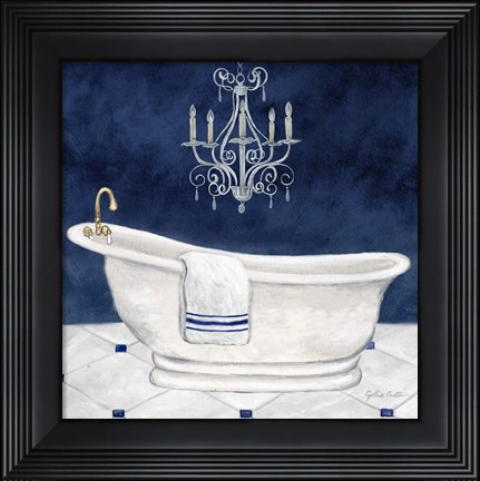 Framed Navy Blue Bath I Print