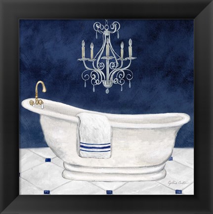 Framed Navy Blue Bath I Print