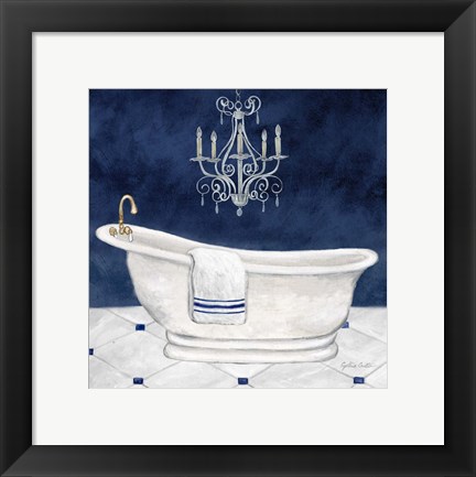 Framed Navy Blue Bath I Print