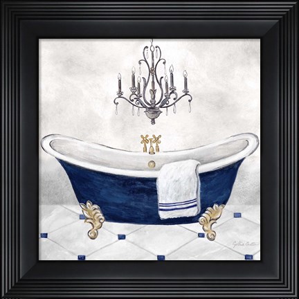 Framed Navy Blue Bath II Print