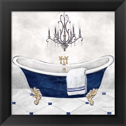 Framed Navy Blue Bath II Print