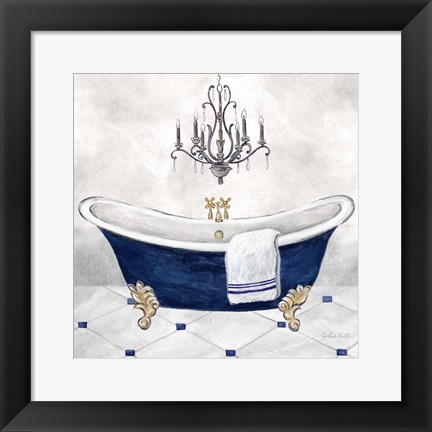 Framed Navy Blue Bath II Print