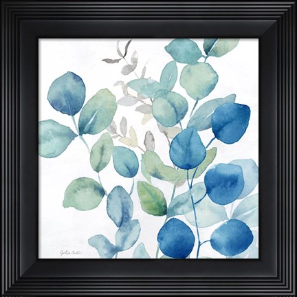 Framed Eucalyptus Leaves Navy II Print