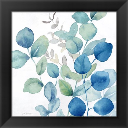 Framed Eucalyptus Leaves Navy II Print