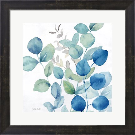 Framed Eucalyptus Leaves Navy II Print