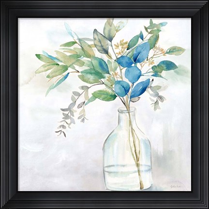 Framed Eucalyptus Vase Navy I Print