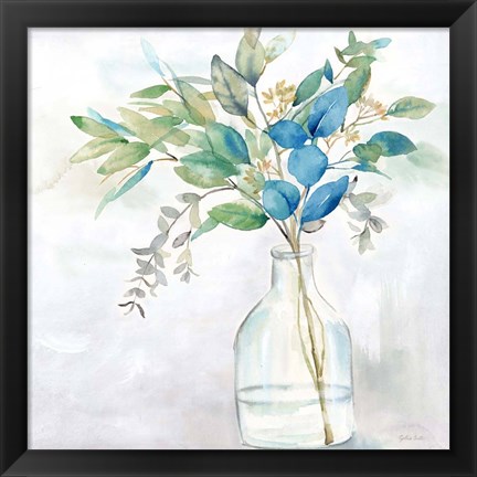 Framed Eucalyptus Vase Navy I Print