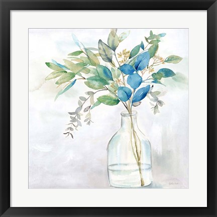 Framed Eucalyptus Vase Navy I Print