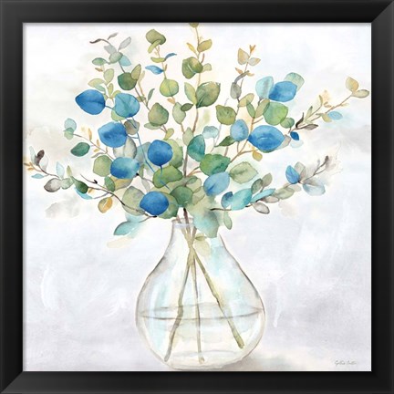 Framed Eucalyptus Vase Navy II Print