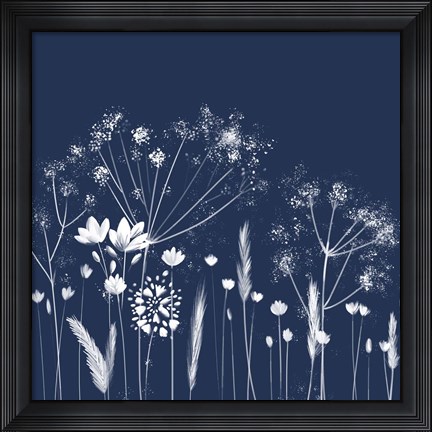 Framed Indigo Flowers I Print