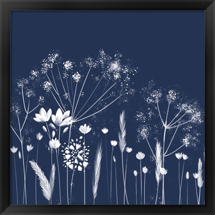 Framed Indigo Flowers I Print