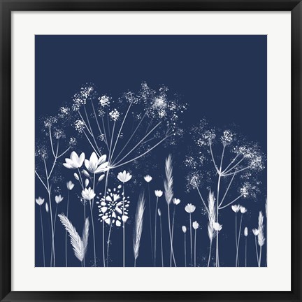 Framed Indigo Flowers I Print