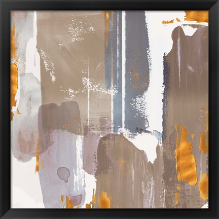 Framed Icescape Abstract Grey Gold I Print