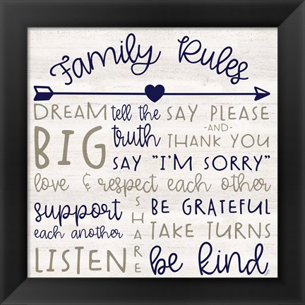 Framed Family Rules III Farmhouse Print