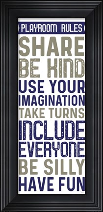Framed Playroom Rules Vertical Print
