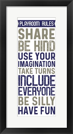 Framed Playroom Rules Vertical Print