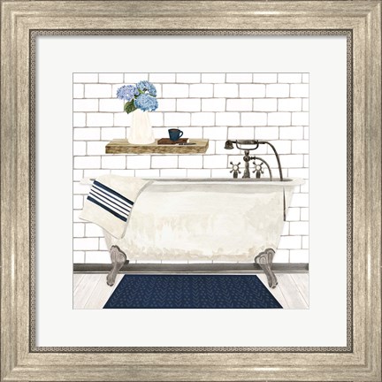 Framed Farmhouse Bath I Navy-Tub Print
