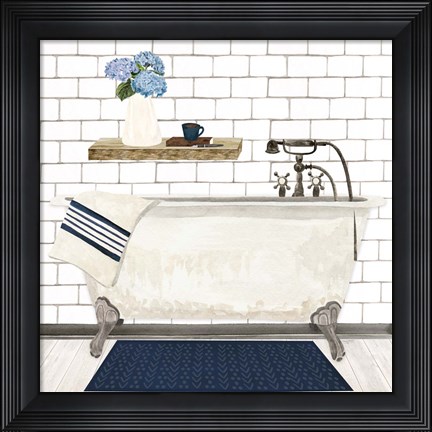 Framed Farmhouse Bath I Navy-Tub Print